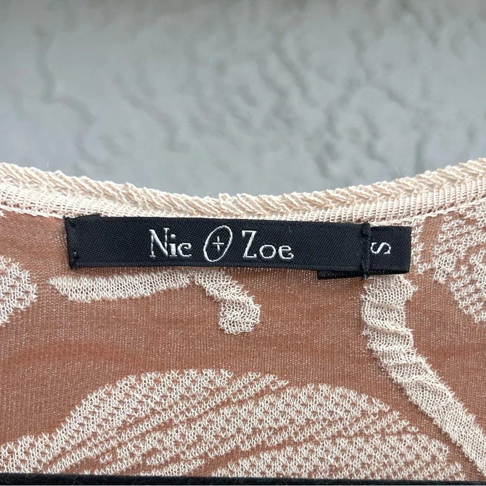 Nic + Zoe Vintage Cardigan Tie Front Small Brown Cream Bow Tie - Picture 4 of 5